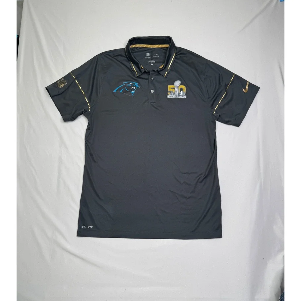 Nike Mens Carolina Panthers Super Bowl 50 Dri-FIT Polo Shirt Gray/Black Size L
